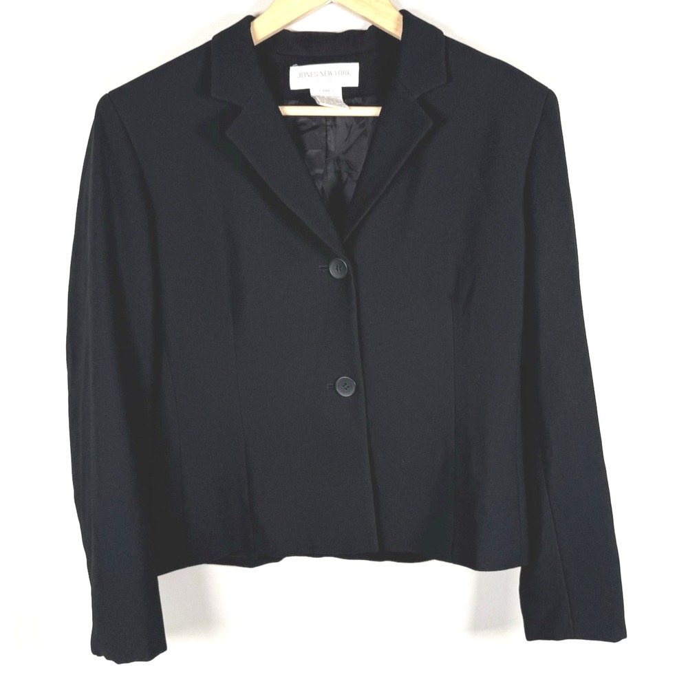 Jones New York Petites Womens Size 14P Black Blazer Corporate Career 2 Button